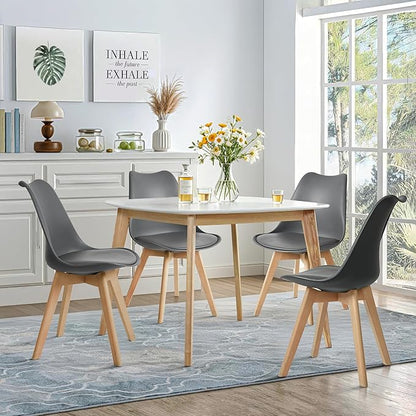 CangLong Mid Century Modern Side Chair with Wood Legs for Kitchen, Living Dining Room, Set of 4, Grey