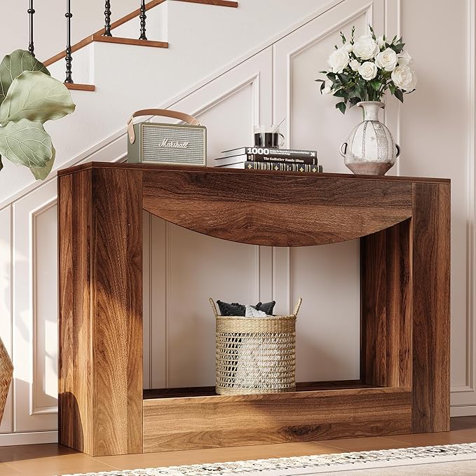 knoworld Farmhouse Console Table, 47 Inches Entryway Console Table with LED Light, Sofa Table Behind Couch, Wooden Accent Entryway Table for Living Room, Hallway