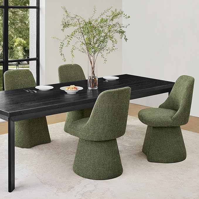 KISLOT Swivel Dining Chairs Set of 2, Upholstered Mid Century Modern Deskchair with High Back, Linen Fabric Kitchen Chairs for Dining Room, Bedroom, Dressing Room, Green
