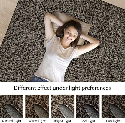 Washable Area Rugs 5x7 Rug for Living Room Braided Print Non Slip Modern Soft Bedroom Rug Farmhouse Throw Rugs Contemporary Stain Resistant Carpet for Dining Room 5'x7' Black/Brown