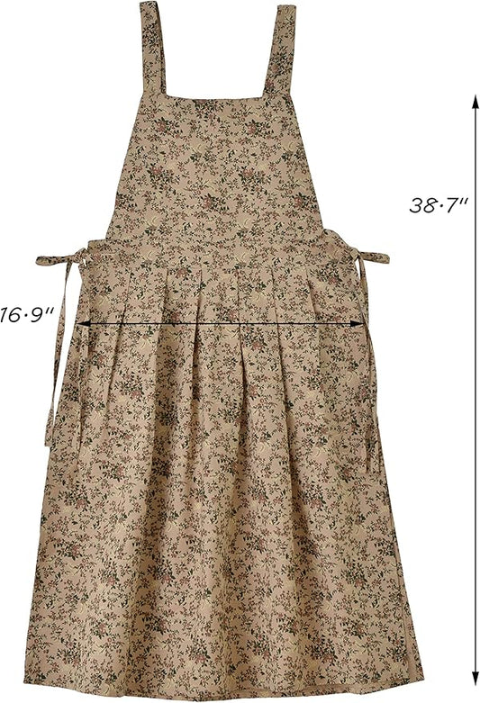 Floral Cotton Waterproof Adult Kitchen Apron Adjustable Cooking Baking Garden Chef Apron with Pocket