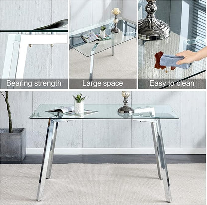Rectangular Glass Dining Table 51 Inch Modern Rectangular Kitchen Table with Metal Legs Durable Stylish Dinner Table for Dining Room Kitchen