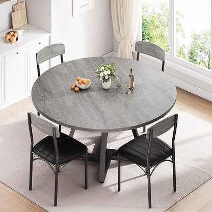 Jocoevol 42“ Round Kitchen Dining Room Table for 2-4, Circle Dining Dinner Table with Pedestal Metal Frame, Space Saving Wood Industrial Furniture for Small Space (Grey, 42IN)