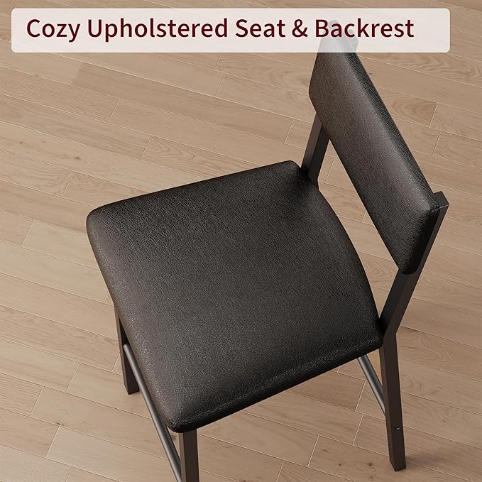 GarveeHome Bar Stools Set of 4 w/Soft Back and Upholstered Seat, 24.8 Inches Counter Height Barstools with Footrest & Thickened Metal Legs, for Kitchen Island, Bar, Black