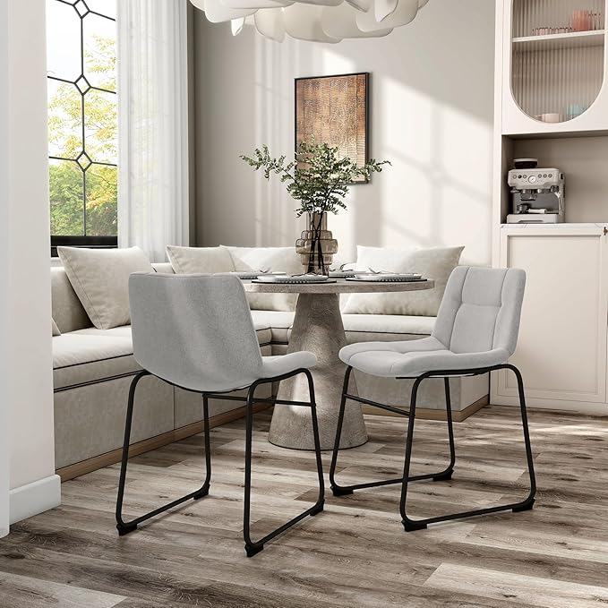 Furniture of America Veradis Modern Bentwood Dining Chairs Set of 2, Chenille Fabric Stool with Back and Metal Frame, Comfortable Upholstered Seating for Kitchen, Living Room, Light Grey, 30 inch