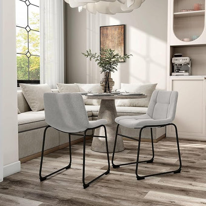 Furniture of America Veradis Modern Bentwood Dining Chairs Set of 2, Chenille Fabric Stool with Back and Metal Frame, Comfortable Upholstered Seating for Kitchen, Living Room, Light Grey, 30 inch