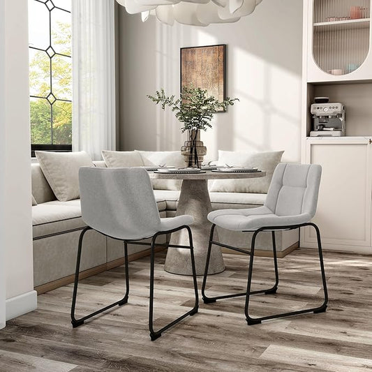 Furniture of America Veradis Modern Bentwood Dining Chairs Set of 2, Chenille Fabric Stool with Back and Metal Frame, Comfortable Upholstered Seating for Kitchen, Living Room, Light Grey, 30 inch
