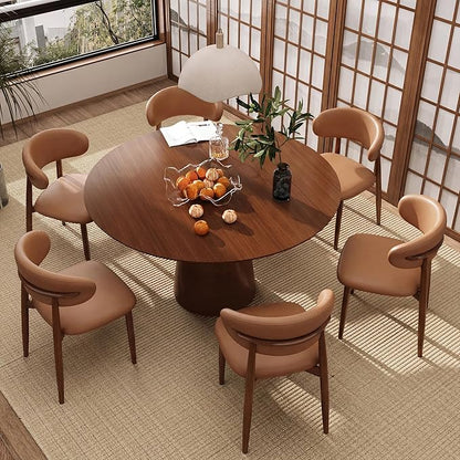 Kitchen Dining Chairs Set of 6 Modern Upholstered Leather Farmhouse Dining Room Chair with Metal Legs, Brown/Walnut