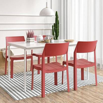 VECELO 4 Pack Plastic Dining Chairs, Stackable Patio Chairs for Indoor Outdoor Use in Kitchen, Poolside, No Assembly Required, Red