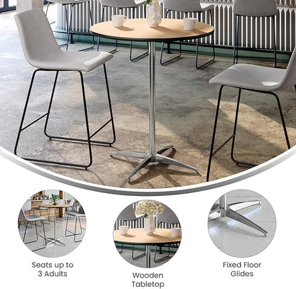 Flash Furniture Lars 30" Round Cocktail Table with 30" and 42" Columns, Adjustable Standard or Bar Height Round Table for Events or Home Use, Natural