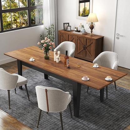 ODC 71" to 106" Extendable Dining Table, Expandable Large Kitchen Table Seats 6-10 People, Space-Saving Woodgrain Dining Room Table & Home Office Conference Desk, Walnut and Black