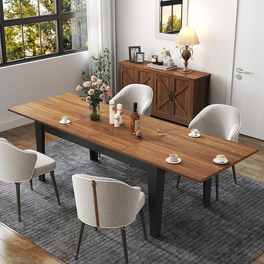 ODC 71" to 106" Extendable Dining Table, Expandable Large Kitchen Table Seats 6-10 People, Space-Saving Woodgrain Dining Room Table & Home Office Conference Desk, Walnut and Black