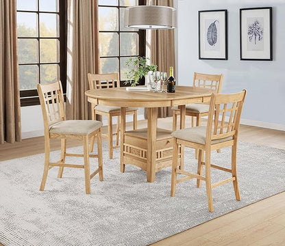 Coaster Home Furnishings - LAVON - 5-Piece Counter Height Dining Set - Oval Extendable Table with Storage & 4 Upholstered Chairs - Dining Room & Kitchen - Light Oak - 106628-S5