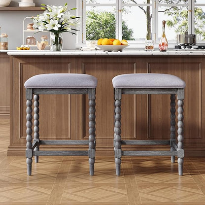 Harper & Bright Designs 26''Counter Stools,Set of 2 with Upholstered Seat, Solid Acacia Wood Frame, Foam-Padded Seat, Open Airy Design for Kitchen Island and Bar, Gray