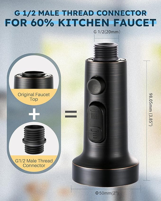 Stainless Steel Kitchen Faucet Head: ARCORA 3-Function Kitchen Faucet Head Replacement with 13 Adapters - Oil Rubbed Bronze Pull Down Spray Head Compatible with Moen, Delta, American Standard Faucets