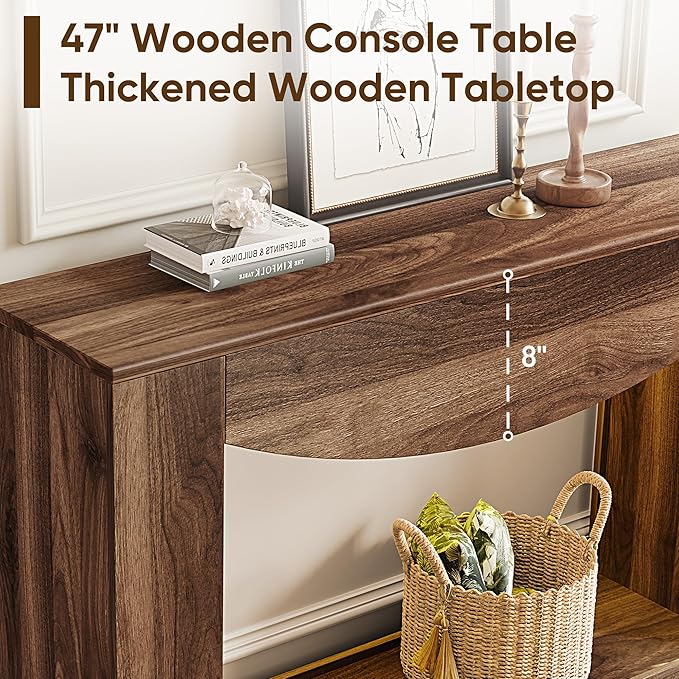 knoworld Farmhouse Console Table, 47 Inches Entryway Console Table with LED Light, Sofa Table Behind Couch, Wooden Accent Entryway Table for Living Room, Hallway