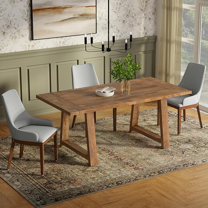 SIMPLIHOME Whitley Dining Table - 72 inch Wide Solid Mango Wood Rectangular Table in Burnt Wax, Modern Farmhouse Style for Dining Room or Kitchen with Extra-Thick Trestle Base, Seats 6