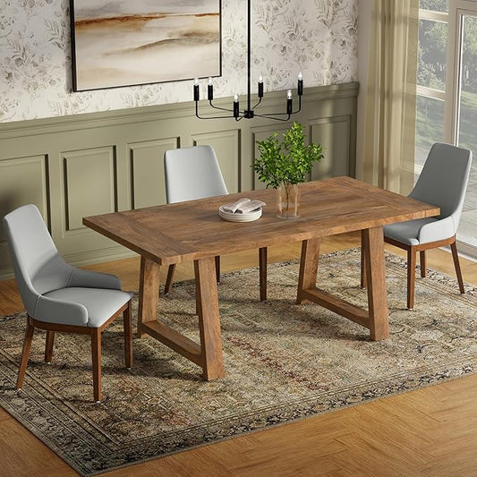 SIMPLIHOME Whitley Dining Table - 72 inch Wide Solid Mango Wood Rectangular Table in Burnt Wax, Modern Farmhouse Style for Dining Room or Kitchen with Extra-Thick Trestle Base, Seats 6
