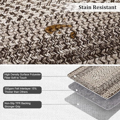 Imitation Braided Collection-Print 10x13 Area Rug for Living Room Large Washable Rug Non-Slip Non-Shedding Stain Resistant Thin Foldable Floor Cover Carpet for Bedroom Dining Room Classroom