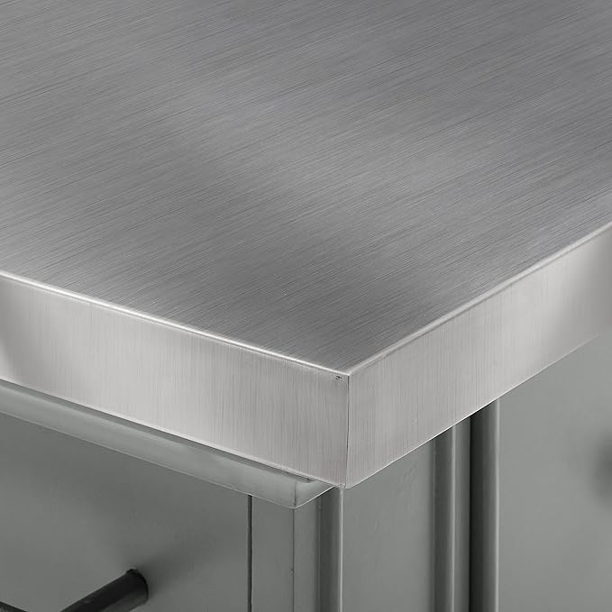 Crosley Furniture Julia Stainless Steel Top Island with Storage, Coffee Bar, and a Set of 2 X-Back Stools, Gray