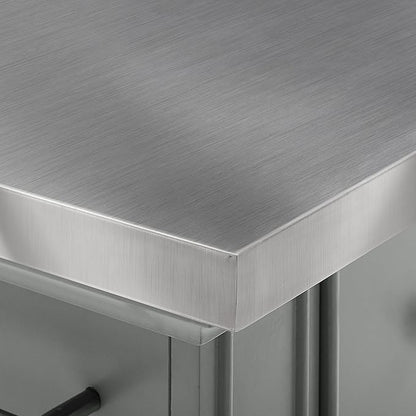 Crosley Furniture Julia Stainless Steel Top Island with Storage, Coffee Bar, and a Set of 2 X-Back Stools, Gray
