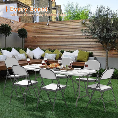 Elevon Folding Table Set with 8 White Folding Chairs,6 Feet Heavy Duty Fold-in-Half Utility Table Sets for Picnic, Event, Training, Outdoor Activities, at Home and Commercial Use