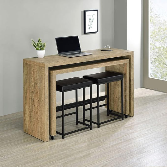 Coaster Home Furnishings - Davista - 4-Piece Counter Height Table Set - Nesting Tables with Wheels, Black Upholstered Stools - Dining Room & Kitchen - Mango Brown - 182704