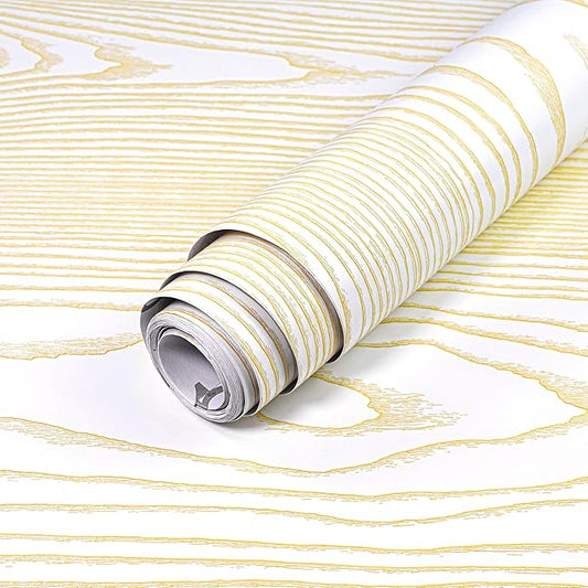 Yun-aeon White and Gold Wood Contact Paper 17.3"x120" Rustic Wooden Peel and Stick Wallpaper Removable Self-Adhesive Wallpaper Wood Grain Contact Paper for Countertops Cabinets