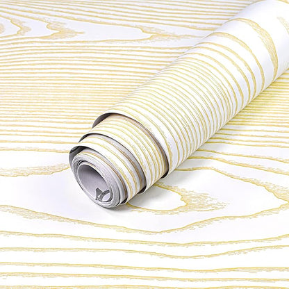 Yun-aeon White and Gold Wood Contact Paper 17.3"x200" Rustic Wooden Peel and Stick Wallpaper Removable Self-Adhesive Wallpaper Wood Grain Contact Paper for Countertops Cabinets
