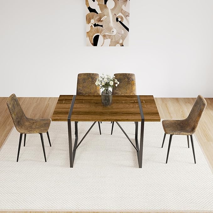 55" Stain-Resistant Dining Table, Kitchen Table with Metal Legs, Dinner Tables with Stable Frame for Dining Room & Living Space, Walnut