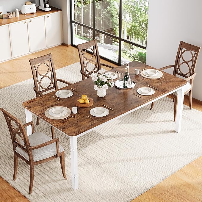 GAOMON Dining Table for 6-8 People - 78.7" Farmhouse Rustic Industrial Kitchen Table with Sturdy Metal Frame & Chamfered Corners, Wood Tabletop for Dining Room, Breakfast Nook, Small Space