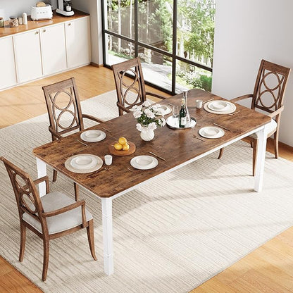 GAOMON Dining Table for 6-8 People - 78.7" Farmhouse Rustic Industrial Kitchen Table with Sturdy Metal Frame & Chamfered Corners, Wood Tabletop for Dining Room, Breakfast Nook, Small Space