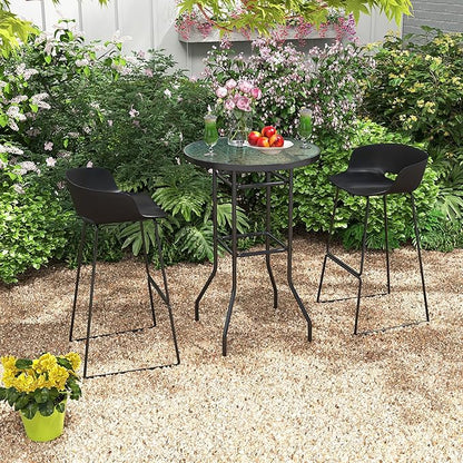 Giantex Patio Bar Table, 38" Height High Top Bistro Table, 27" Round Tempered Glass Tabletop, Heavy-Duty Metal Frame, Outdoor Table for Bistro Porch Garden Balcony