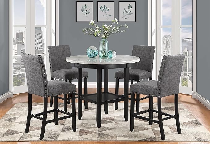 Transitional Style Bar Table with Light Gray Finish and Built-in Storage, Spacious Top for Home Bar or Kitchen Island, Rubber Wood, Antique White