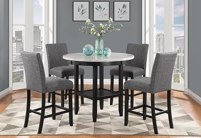 Transitional Style Bar Table with Light Gray Finish and Built-in Storage, Spacious Top for Home Bar or Kitchen Island, Rubber Wood, Antique White