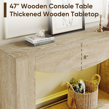 knoworld Farmhouse Console Table, 47 Inches Entryway Console Table with LED Light, Sofa Table Behind Couch, Wooden Accent Entryway Table for Living Room, Hallway