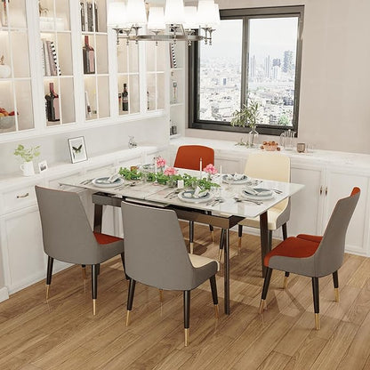 Dining Chairs Set of 2: Faux Leather Upholstered Modern Chair with Backrest - Armless Accent Chairs with Metal Legs for Kitchen Living Room Bedroom (Creamy White+Grey)