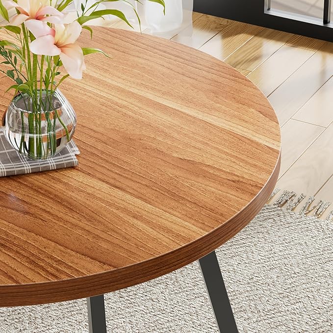VECELO 35" Round Dining Table for 4, Wood-Grain Tabletop & Heavy-Duty Steel Frame, for Kitchen, Living Room, Easy Assembly, Walnut