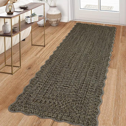 Imitation Braided Collection-Print 2x8 Runners for Hallway Non Slip Washable Kitchen Rugs, Farmhouse Area Rug Soft Low Pile Indoor Carpet Runners for Entryways, Living Room
