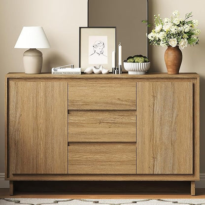 RoyalCraft Buffet Cabinet with Storage, Coffee Bar Cabinet with 3 Drawers and 2 Doors, Framed Edge Design, Modern Sideboard for Kitchen, Living Room and Dining Room, Natural