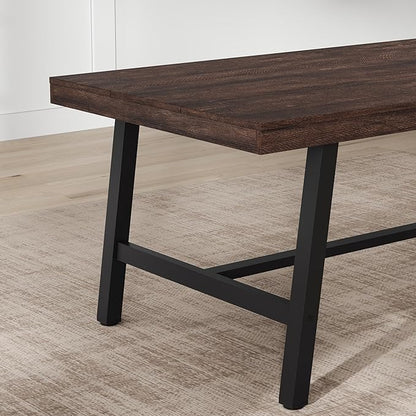 GarveeHome 63 Inch Apartment Kitchen Table for 4-6 People, Industrial Rectangular Table for Dining Room, Heavy Duty Metal Frame, Dark Rustic Birch