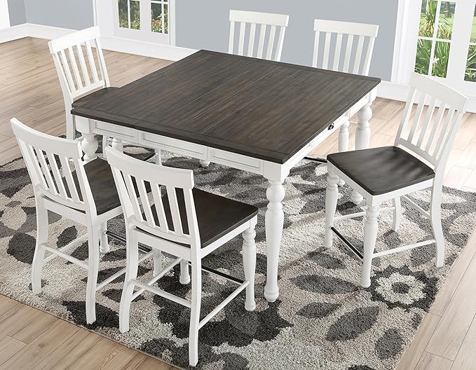 Steve Silver Co Joanna Two Tone Counter Farmhouse Chair, Set of 2 Chairs, 24-Inch Seat Height, Schoolhouse Style, Dining Room, Kitchen, Counter Height, 23.5" D x 20" W x 42" H, White/Ivory, Brown