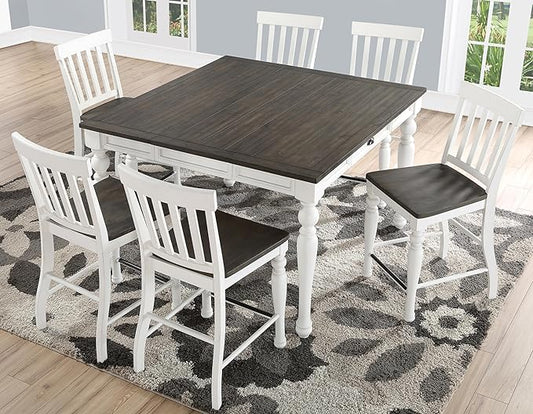 Steve Silver Co Joanna Two Tone Counter Farmhouse Chair, Set of 2 Chairs, 24-Inch Seat Height, Schoolhouse Style, Dining Room, Kitchen, Counter Height, 23.5" D x 20" W x 42" H, White/Ivory, Brown