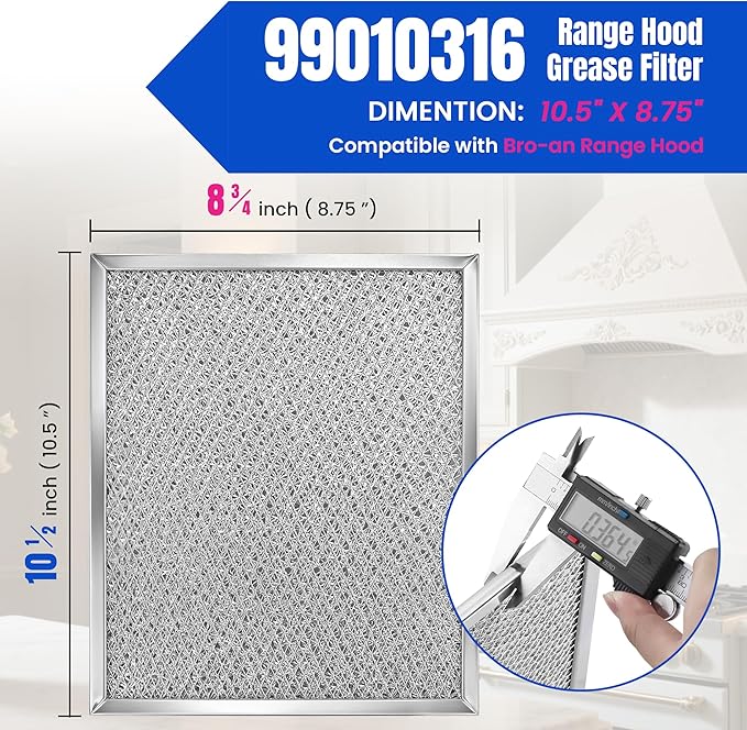 Range Hood Filter 97006931-10.5 x 8.75 INCH Range Filter fit Br-oan Nu-tone Range Hood S97006931 Aluminum Grease Filter Replace BP29, 88150, 99010121-2 PACK by Fetechmate