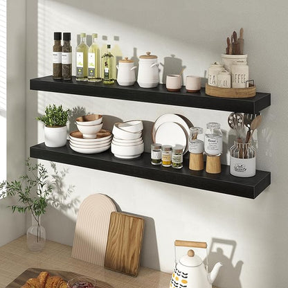 Acovy 36 Inch Floating Shelves for Wall 2 Pack, 36" Wall Shelves for Books, Storage, Decor, Wall Mounted Floating Shelf with Invisible Brackets for Kitchen, Living Room, Black
