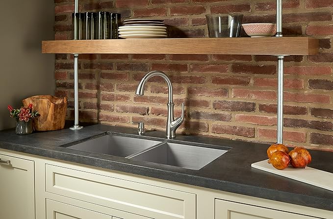 Pfister Tamera Kitchen Faucet with Pull Down Sprayer and Soap Dispenser, Single Handle, High Arc, Stainless Steel Finish, F5297TAS