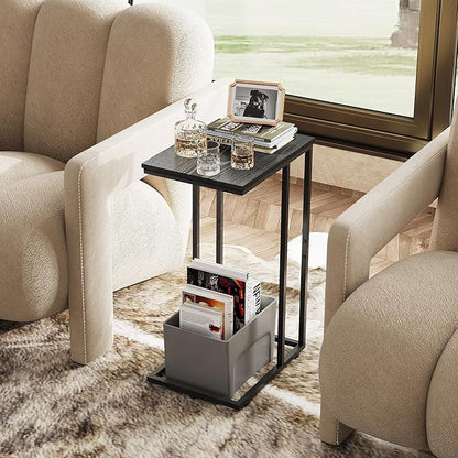 WLIVE C Shaped End Tables Set of 2, C Black Side Table for Couch, TV Trays Set of 2, Couch Side Tables that Slide Under, Small Side Table, C Table for Sofa, Living Room, Bedroom, Small Space, Brown