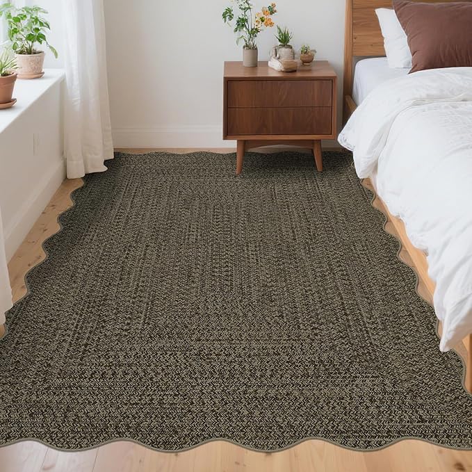 Imitation Braided Collection-Print 3x5 Entryway Rug Washable Bedroom Rugs with Non Slip Rubber Backing, Farmhouse Soft Low Pile Rustic Accent Rug for Entrance Living Room Home Decor