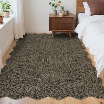 Imitation Braided Collection-Print 3x5 Entryway Rug Washable Bedroom Rugs with Non Slip Rubber Backing, Farmhouse Soft Low Pile Rustic Accent Rug for Entrance Living Room Home Decor
