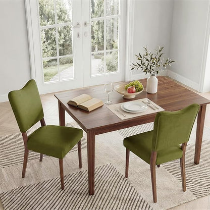 KISLOT Upholstered Dining Chairs Set of 2, Modern Velvet Kitchen Chairs with Solid Wood Legs, High Back Wooden Dining Room Chairs with Dark Walnut Color Legs for Farmhouse Kitchen Dining Room, Green